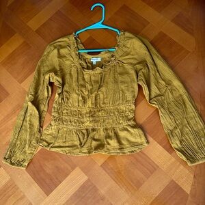 Madewell Women’s XS Gold Peplum Long Sleeve Blouse Cottagecore Romantic Fall